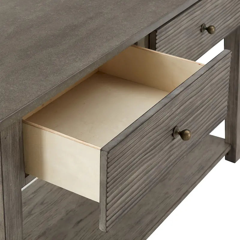 Table basse en fibrociment gris, finition gris vintage, avec étagères