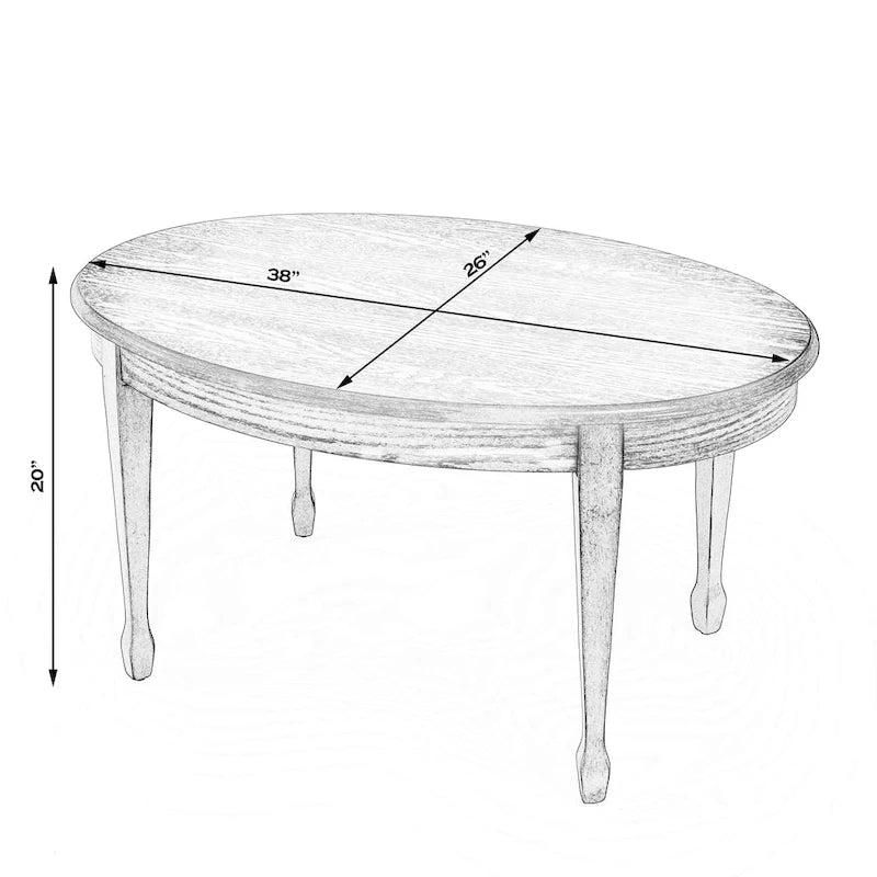 Table basse ovale 38" L, placage d'érable marqueté plissé, bois de peuplier, assemblage tenon-mortaise