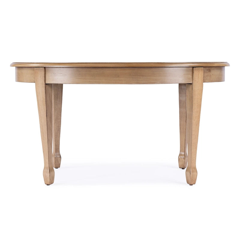 Table basse ovale 38" L, placage d'érable marqueté plissé, bois de peuplier, assemblage tenon-mortaise