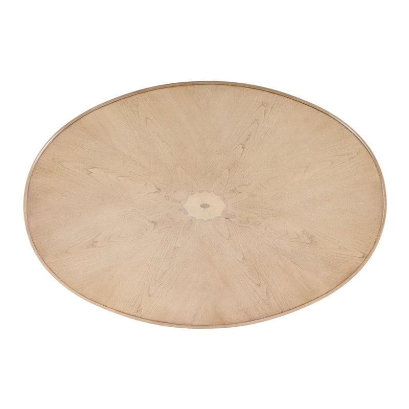 Table basse ovale 38" L, placage d'érable marqueté plissé, bois de peuplier, assemblage tenon-mortaise