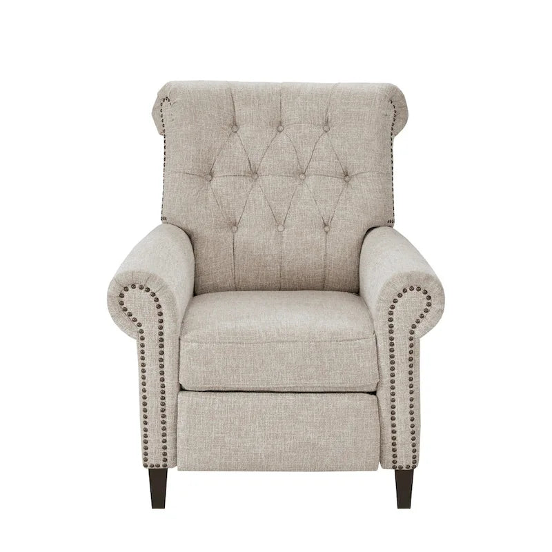 Fauteuil inclinable à pousser, 3 positions, mousse haute densité, dossier capitonné et garniture cloutée bronze, 136 kg