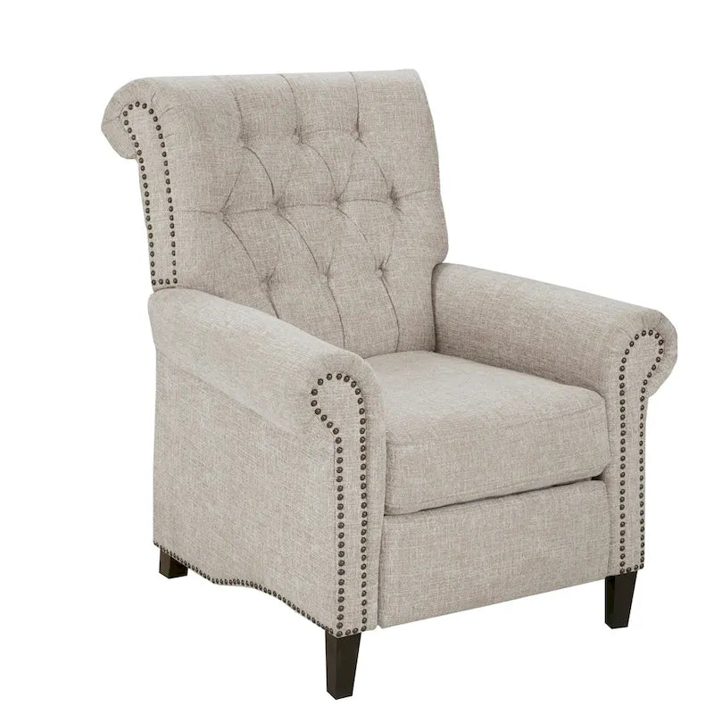 Fauteuil inclinable à pousser, 3 positions, mousse haute densité, dossier capitonné et garniture cloutée bronze, 136 kg
