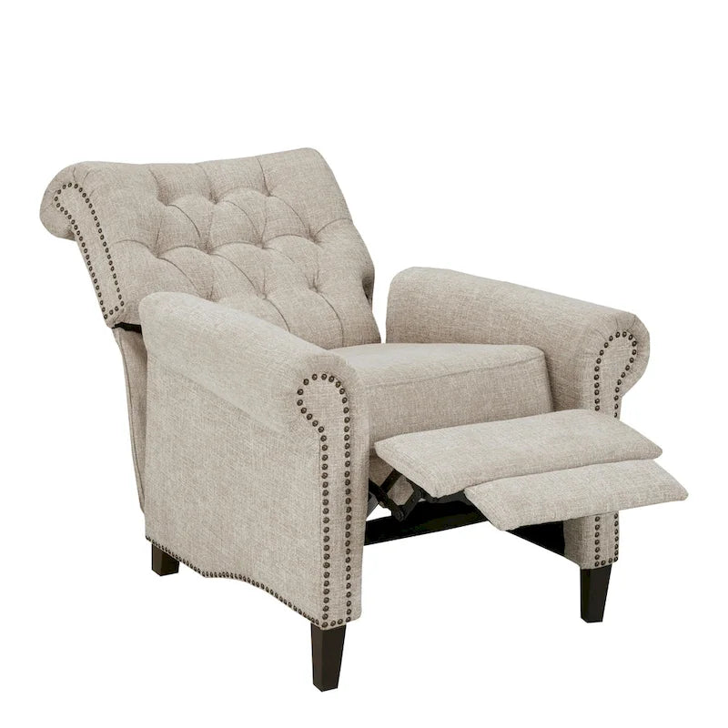 Fauteuil inclinable à pousser, 3 positions, mousse haute densité, dossier capitonné et garniture cloutée bronze, 136 kg