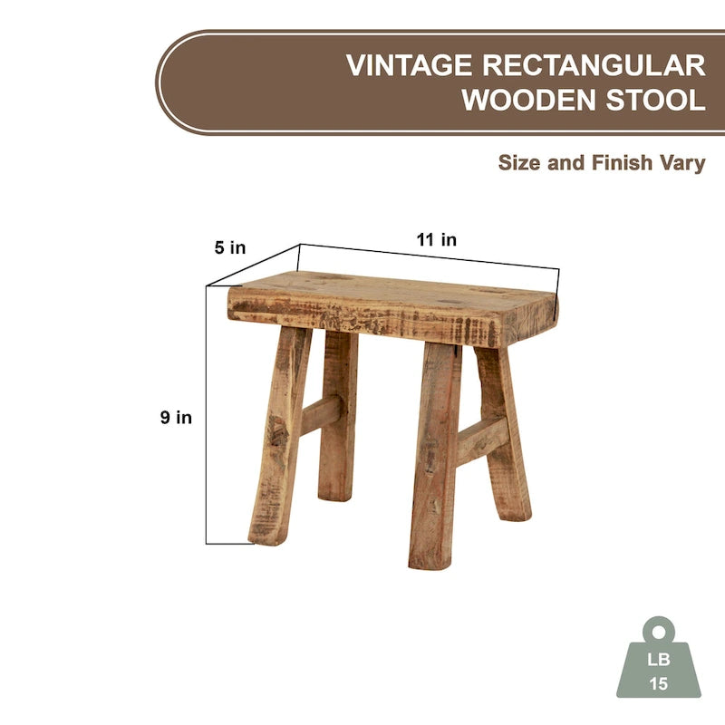 Mini tabouret vintage en bois recyclé 28 cm L x 13 cm l x 23 cm H, accent rustique fait main de ferme