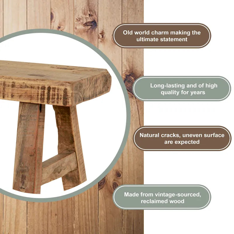 Mini tabouret vintage en bois recyclé 28 cm L x 13 cm l x 23 cm H, accent rustique fait main de ferme