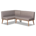 Ensemble banquette de coin salle à manger 2 pièces en L, polyester gris, pieds noyer, banc d'angle et sans accoudoirs