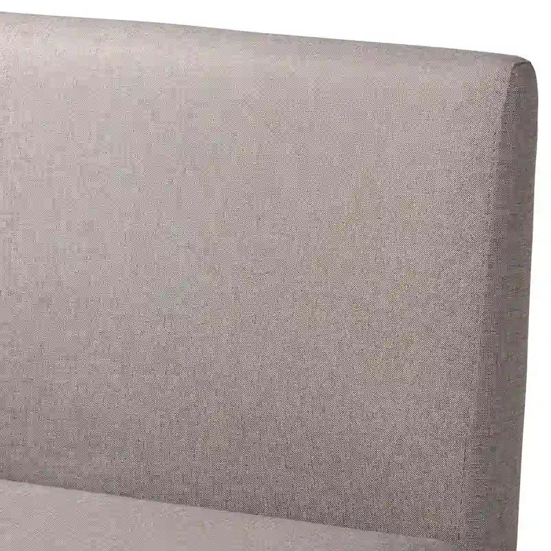 Ensemble banquette de coin salle à manger 2 pièces en L, polyester gris, pieds noyer, banc d'angle et sans accoudoirs