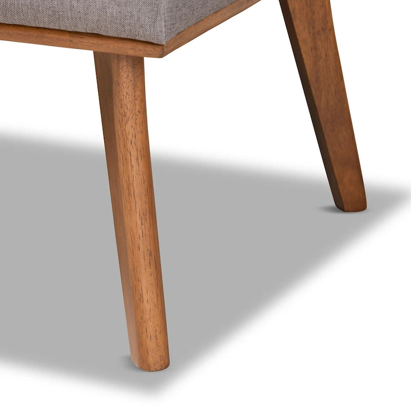 Ensemble banquette de coin salle à manger 2 pièces en L, polyester gris, pieds noyer, banc d'angle et sans accoudoirs