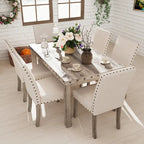 Ensemble de salle à manger 7 pièces de style ferme avec 6 chaises en lin, table rectangulaire en bois, moderne rustique