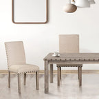 Ensemble de salle à manger 7 pièces de style ferme avec 6 chaises en lin, table rectangulaire en bois, moderne rustique
