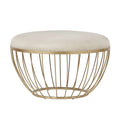 Pouf rond rembourré 71 cm de diamètre, rembourrage en mousse, base en métal thermolaqué doré, velours ou lin