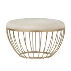 Pouf rond rembourré 71 cm de diamètre, rembourrage en mousse, base en métal thermolaqué doré, velours ou lin