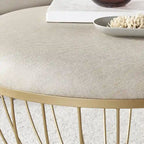 Pouf rond rembourré 71 cm de diamètre, rembourrage en mousse, base en métal thermolaqué doré, velours ou lin