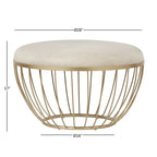 Pouf rond rembourré 71 cm de diamètre, rembourrage en mousse, base en métal thermolaqué doré, velours ou lin
