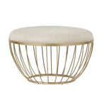 Pouf rond rembourré 71 cm de diamètre, rembourrage en mousse, base en métal thermolaqué doré, velours ou lin