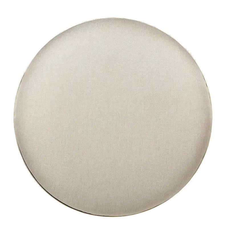 Pouf rond rembourré 71 cm de diamètre, rembourrage en mousse, base en métal thermolaqué doré, velours ou lin