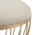 Pouf rond rembourré 71 cm de diamètre, rembourrage en mousse, base en métal thermolaqué doré, velours ou lin