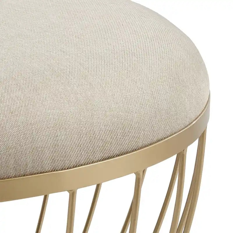 Pouf rond rembourré 71 cm de diamètre, rembourrage en mousse, base en métal thermolaqué doré, velours ou lin