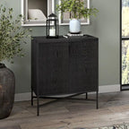 Meuble de rangement d'appoint 28" avec étagère réglable, gestion des câbles et portes en PVC, grain de bois MDF