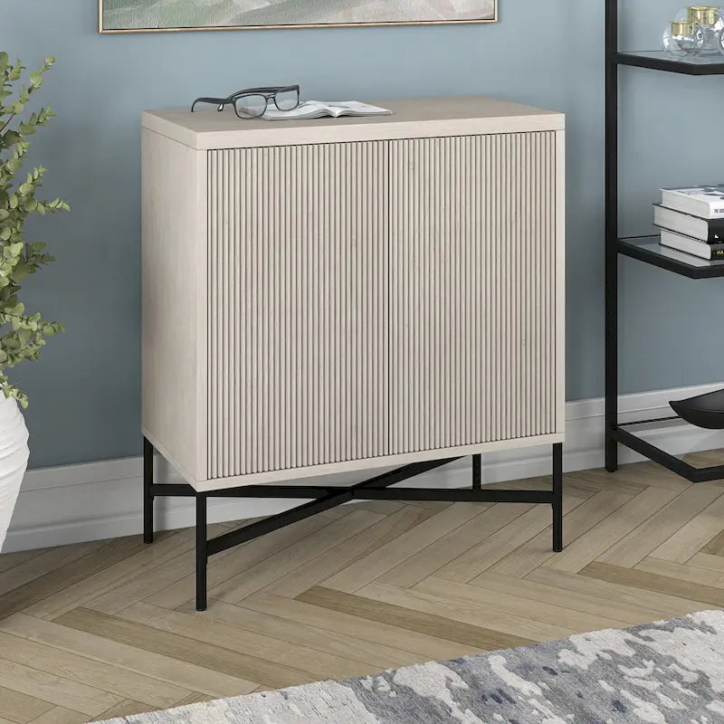 Meuble de rangement d'appoint 28" avec étagère réglable, gestion des câbles et portes en PVC, grain de bois MDF