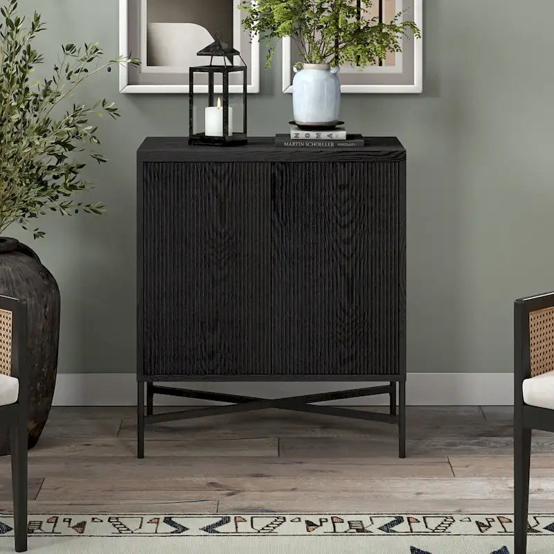 Meuble de rangement d'appoint 28" avec étagère réglable, gestion des câbles et portes en PVC, grain de bois MDF