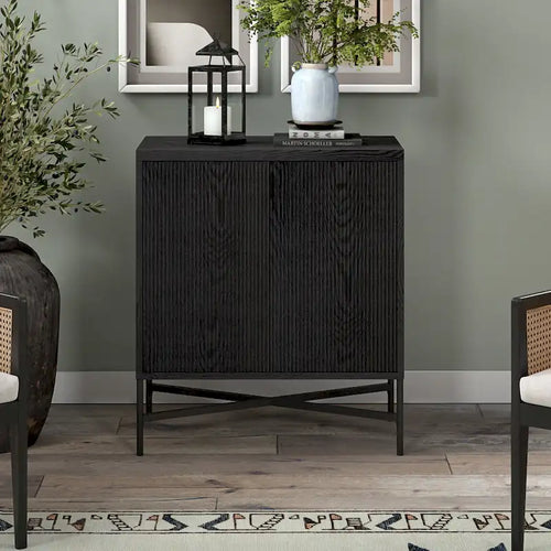Meuble de rangement d'appoint 28" avec étagère réglable, gestion des câbles et portes en PVC, grain de bois MDF