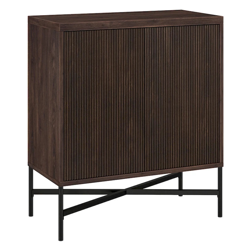 Meuble de rangement d'appoint 28" avec étagère réglable, gestion des câbles et portes en PVC, grain de bois MDF