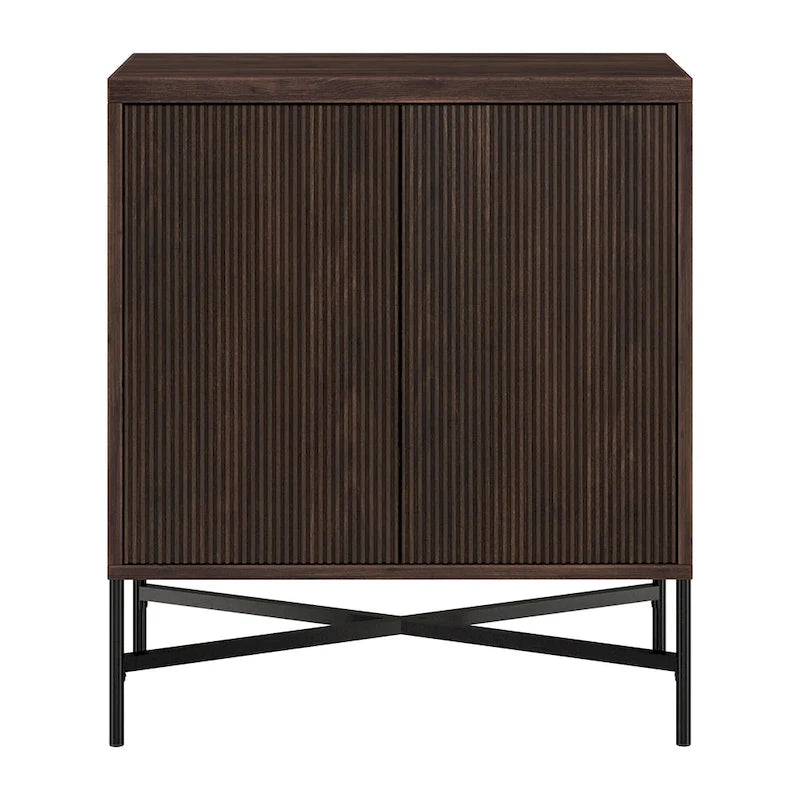 Meuble de rangement d'appoint 28" avec étagère réglable, gestion des câbles et portes en PVC, grain de bois MDF