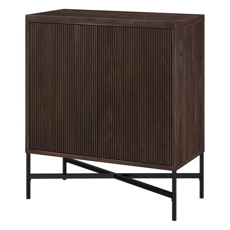 Meuble de rangement d'appoint 28" avec étagère réglable, gestion des câbles et portes en PVC, grain de bois MDF