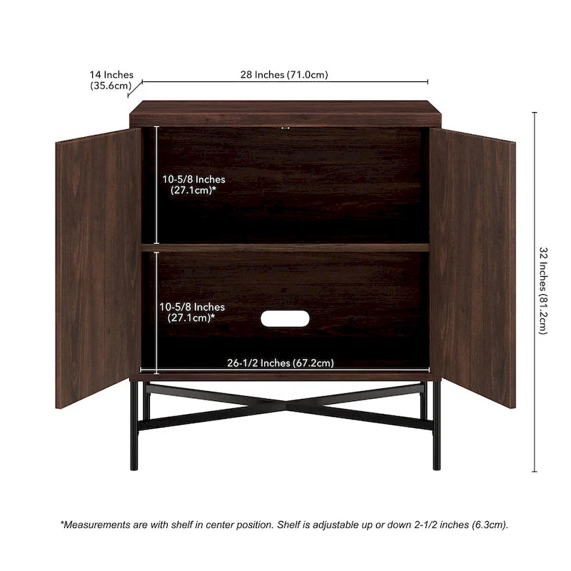 Meuble de rangement d'appoint 28" avec étagère réglable, gestion des câbles et portes en PVC, grain de bois MDF
