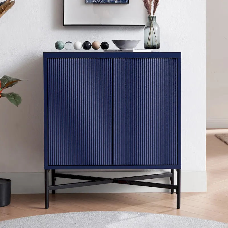 Meuble de rangement d'appoint 28" avec étagère réglable, gestion des câbles et portes en PVC, grain de bois MDF
