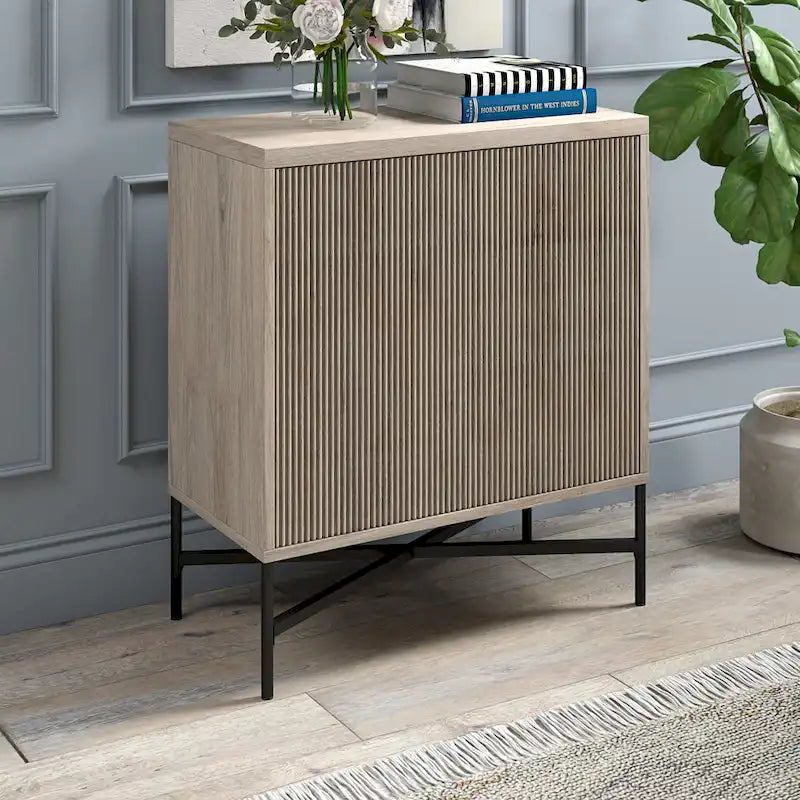 Meuble de rangement d'appoint 28" avec étagère réglable, gestion des câbles et portes en PVC, grain de bois MDF
