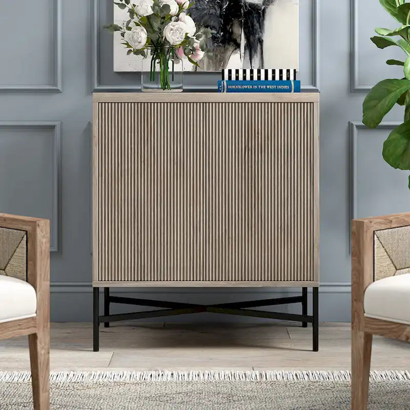 Meuble de rangement d'appoint 28" avec étagère réglable, gestion des câbles et portes en PVC, grain de bois MDF