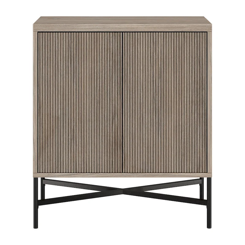 Meuble de rangement d'appoint 28" avec étagère réglable, gestion des câbles et portes en PVC, grain de bois MDF