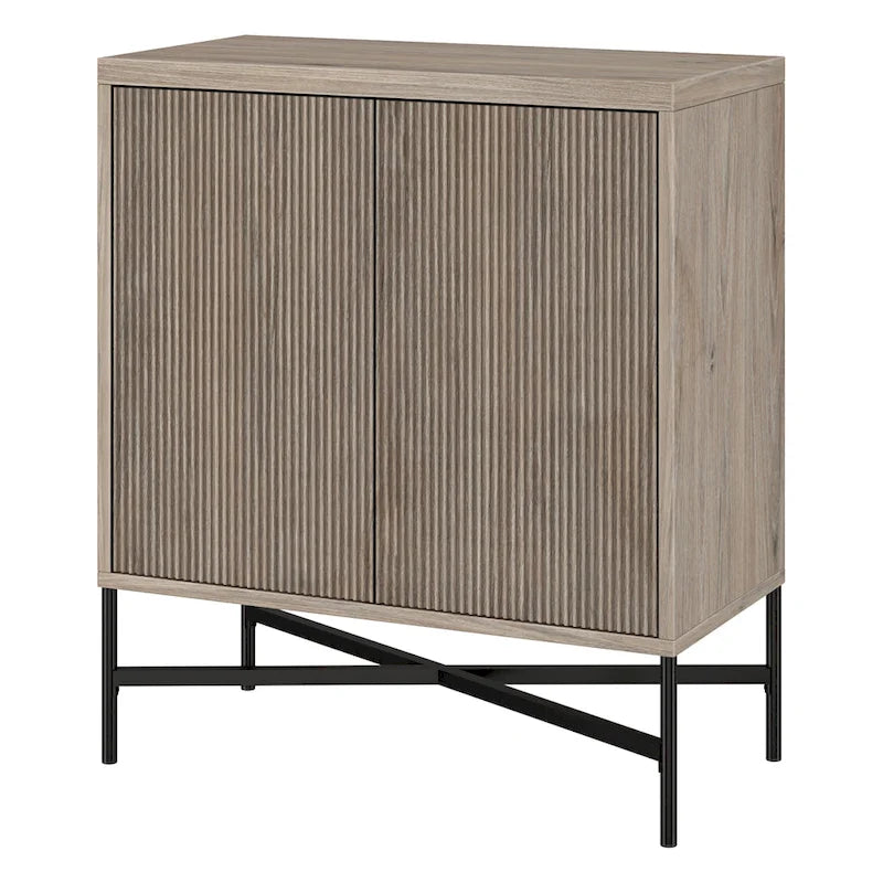 Meuble de rangement d'appoint 28" avec étagère réglable, gestion des câbles et portes en PVC, grain de bois MDF