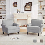Fauteuil club avec clous décoratifs, mousse haute densité, pieds en bois massif, tissu lin, capacité de 136 kg