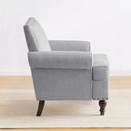 Fauteuil club avec clous décoratifs, mousse haute densité, pieds en bois massif, tissu lin, capacité de 136 kg
