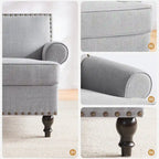 Fauteuil club avec clous décoratifs, mousse haute densité, pieds en bois massif, tissu lin, capacité de 136 kg