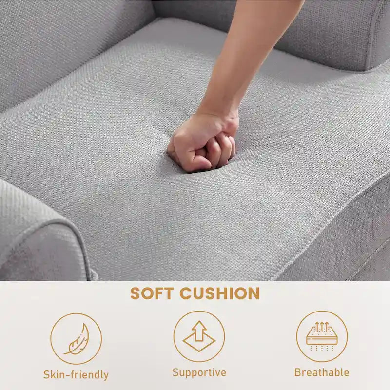 Fauteuil club avec clous décoratifs, mousse haute densité, pieds en bois massif, tissu lin, capacité de 136 kg