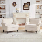 Fauteuil club avec clous décoratifs, mousse haute densité, pieds en bois massif, tissu lin, capacité de 136 kg