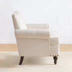 Fauteuil club avec clous décoratifs, mousse haute densité, pieds en bois massif, tissu lin, capacité de 136 kg