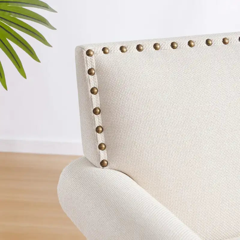 Fauteuil club avec clous décoratifs, mousse haute densité, pieds en bois massif, tissu lin, capacité de 136 kg