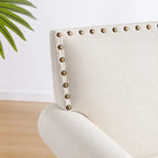 Fauteuil club avec clous décoratifs, mousse haute densité, pieds en bois massif, tissu lin, capacité de 136 kg