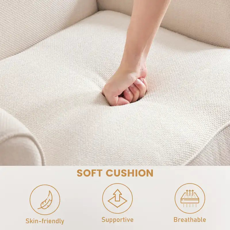 Fauteuil club avec clous décoratifs, mousse haute densité, pieds en bois massif, tissu lin, capacité de 136 kg