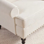 Fauteuil club avec clous décoratifs, mousse haute densité, pieds en bois massif, tissu lin, capacité de 136 kg