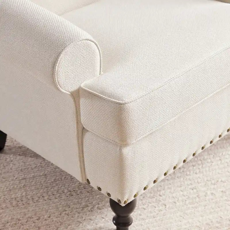 Fauteuil club avec clous décoratifs, mousse haute densité, pieds en bois massif, tissu lin, capacité de 136 kg