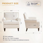 Fauteuil club avec clous décoratifs, mousse haute densité, pieds en bois massif, tissu lin, capacité de 136 kg