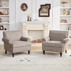Fauteuil club avec clous décoratifs, mousse haute densité, pieds en bois massif, tissu lin, capacité de 136 kg