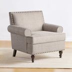 Fauteuil club avec clous décoratifs, mousse haute densité, pieds en bois massif, tissu lin, capacité de 136 kg