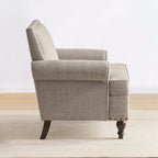 Fauteuil club avec clous décoratifs, mousse haute densité, pieds en bois massif, tissu lin, capacité de 136 kg